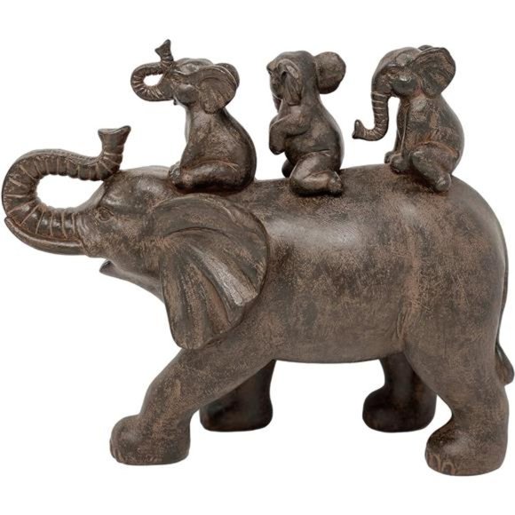 8" H 3 Baby Elephants Riding an Elephant Resin Statue Figurine Home Decorative - Picture 5 of 5